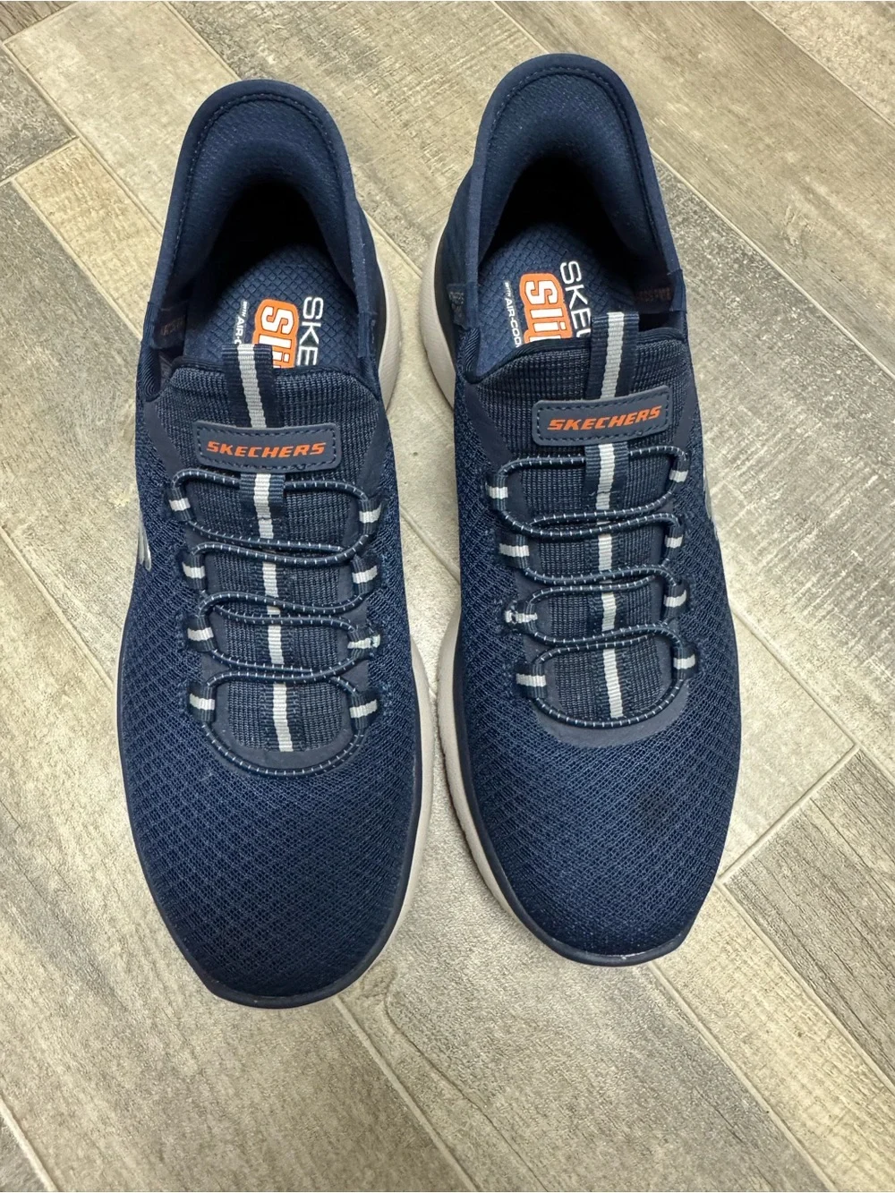 Men’s Skechers Slip-On Knit Athletic Shoes Navy White Comfort Size US 8 Casual